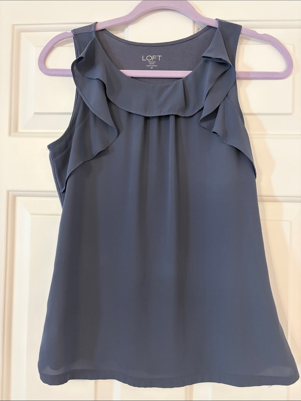LOFT Slate Blue Ruffle Neck Sleeveless Camisole